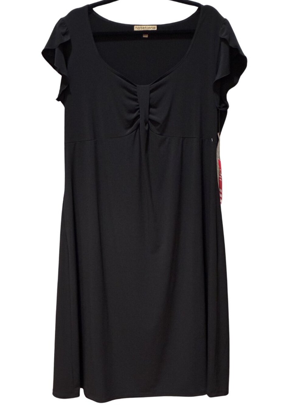 Notations NWT Black Flutter Sleeve Ruched Bust Empire Waist Dress Plus Size 1X